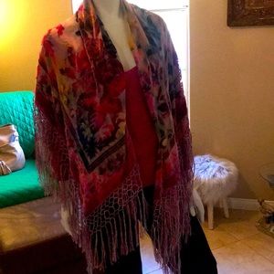 Rayon silk floral Soho handembroided shawl.
